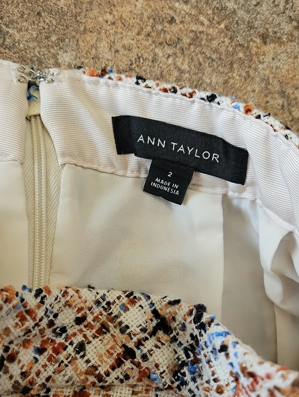 Ann Taylor Cream Tweed Mini Skirt with Blue & Brown Accents